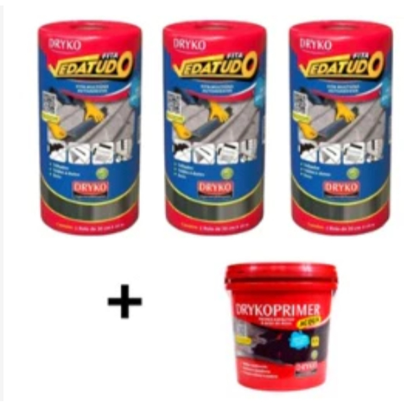 Manta Asfáltica 30cm 3un + Primer Asfáltico 3,6 Kit Aplicação Fita Metalizada Vedação Telha Vedatudo