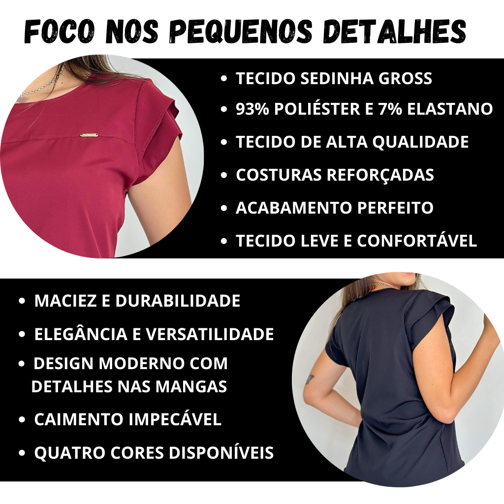 Kit 2 Blusinhas Manga Curta Casual Blusa Feminina Estilosa Tendência