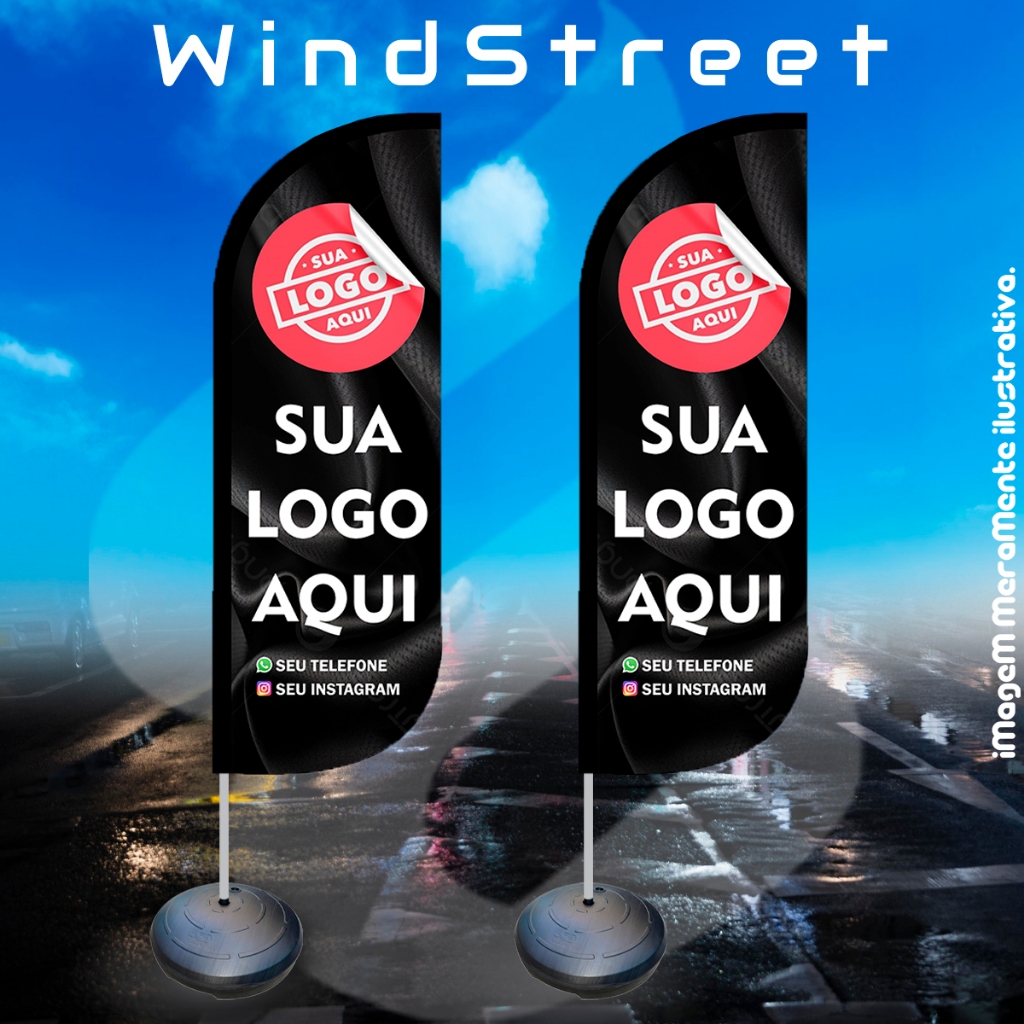 Kit com 2 Wind Banner 2,7 Metros Completo Personalizado - Flag Banner - WindBanner