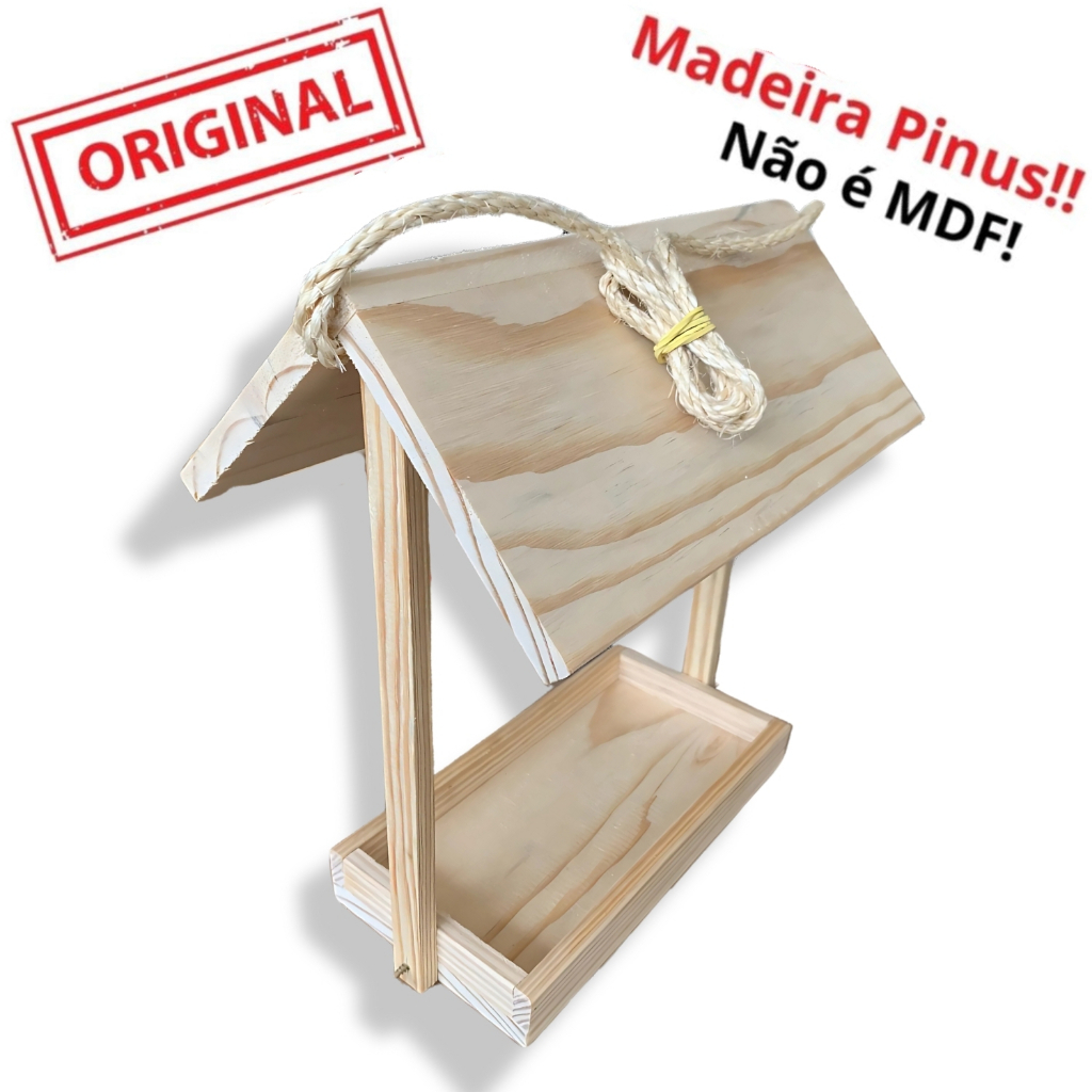 Comedouro Casinha para Pássaros em Madeira Pinus - Ideal para Aves Coleirinho Curió Azulão Canário em Oferta na Shopee