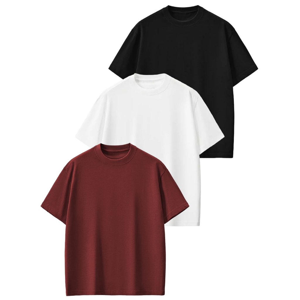 Kit 3 Camiseta Oversized Masculina Premium Gola Grossa Streetwear 100% Algodão Lisa Basica Caimento