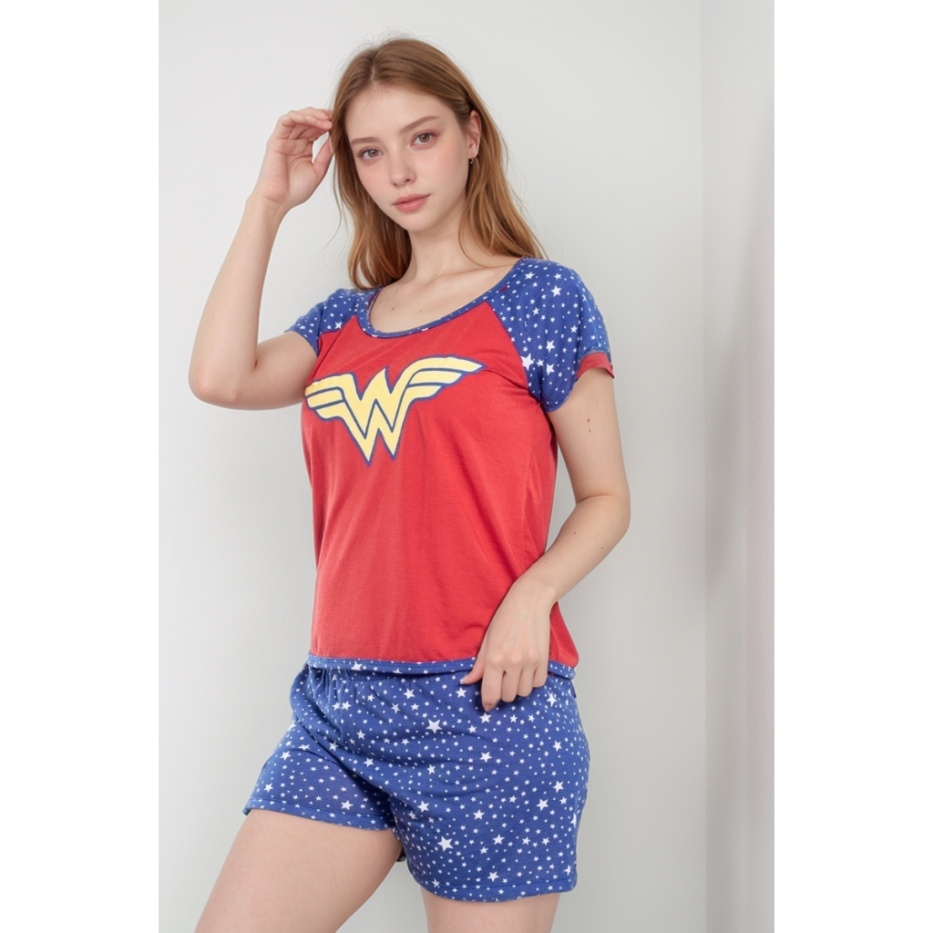 Pijama Feminino Manga Curta short doll para dormir em malha fria baby doll Capivara