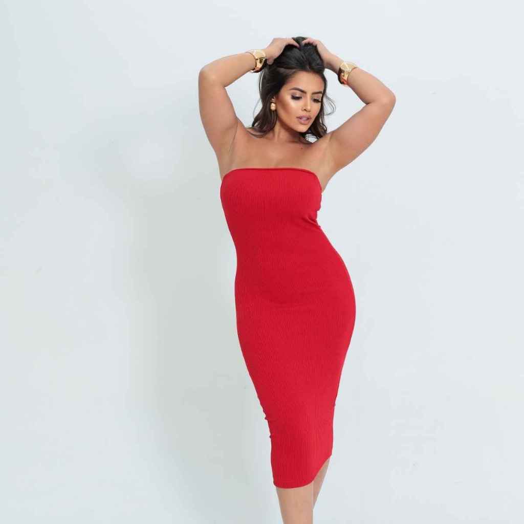 Vestido Luxo Moda Feminina Midi Tomara Que Caia Confortável Vermelho Natal Elegante Envio ...