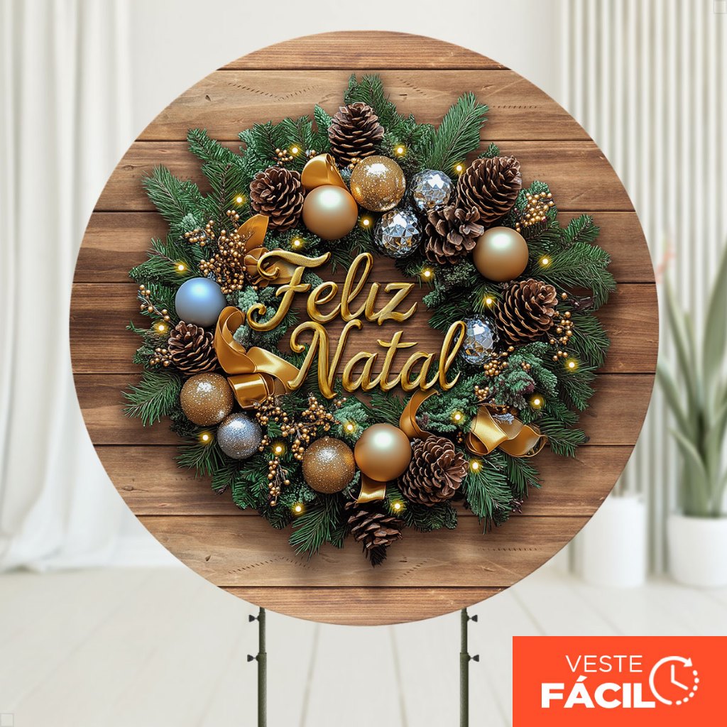 Painel de Festa Redondo Decoração Natal Boho Em Tecido Com Elástico Veste Fácil