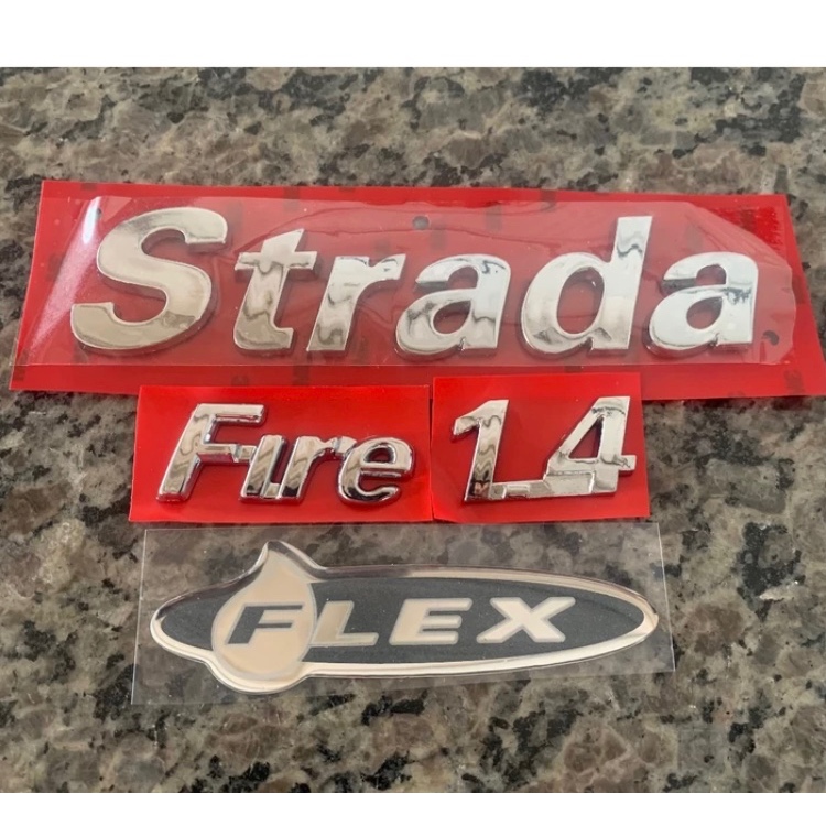 ￼Emblema Letreiro Strada Fire 1.4 Flex Peça Cromada Fita 3m - 4 Pecas em Oferta na Shopee