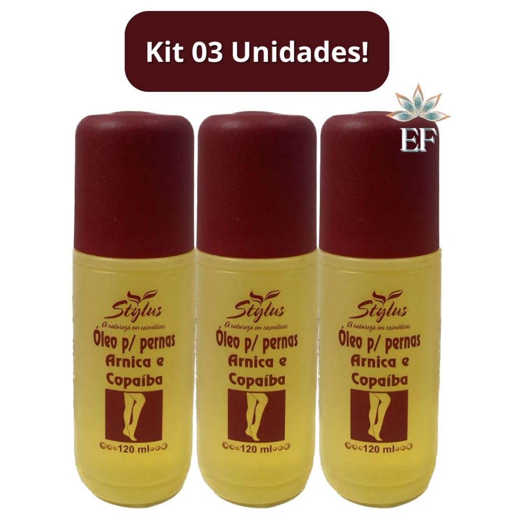 KIT 3 Unidades Óleo Para as Pernas ARNICA e COPAÍBA 120mL STYLUS em Oferta na Shopee