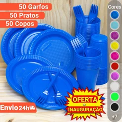 Kit Festa de Aniversário Descartáveis 50 Pessoas kit Festa descartáveis para festa