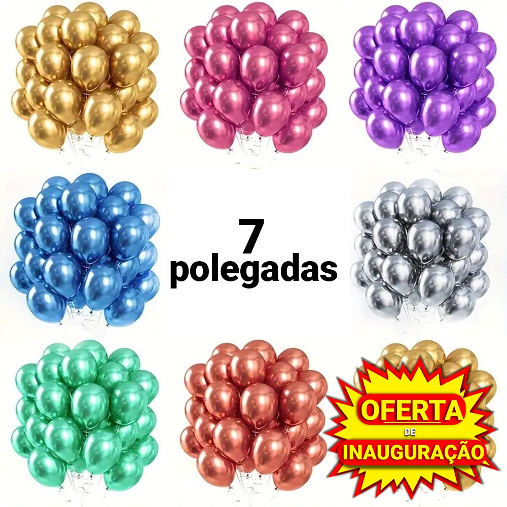 Balão Bexiga Metalizado 7 Polegadas Diversas Cores Balao Premium Resistente 50 unidades em Oferta na Shopee