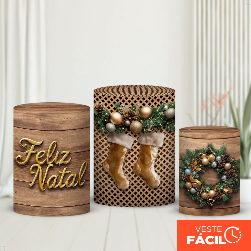 Trio Capa Cilindro Festa Decoração Natal Boho Sublimado Em Tecido 3D Com Elástico Veste Fácil em Oferta na Shopee