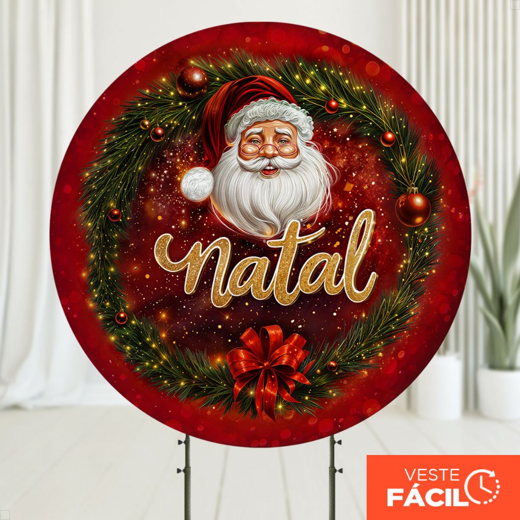Painel Redondo Sublimado Em Tecido 1,50m Veste Fácil Com Elástico Natal 1,50m