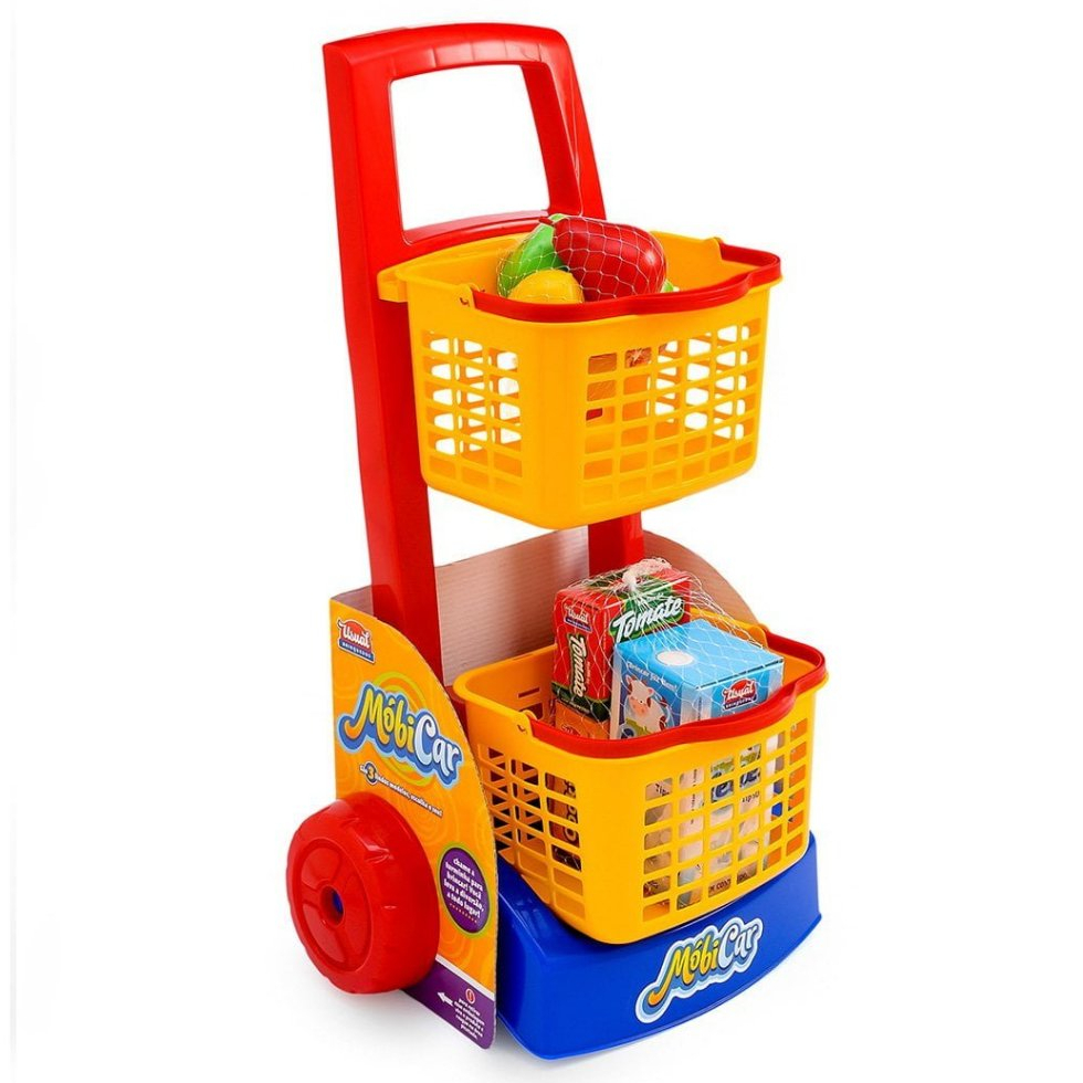 Carrinho Compras Mobi Car com produtos E Frutas Carrinho de Mercado Infantil de Brinquedo com Acessórios - Usual