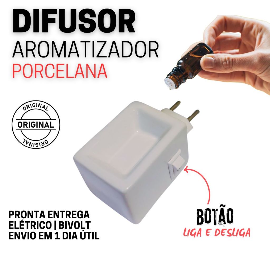 Difusor Aromatizador Elétrico Bivolt Porcelana Quadrado Branco Para Óleos Essencias Tipo Via Aroma