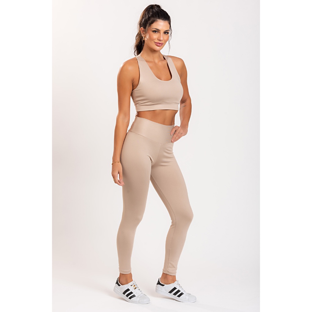 Legging Lisa Nude Feminina Poliéster Moda Fitness Não Transparente Cintura Alta Plus Size Academia Dia a Dia Exercícios