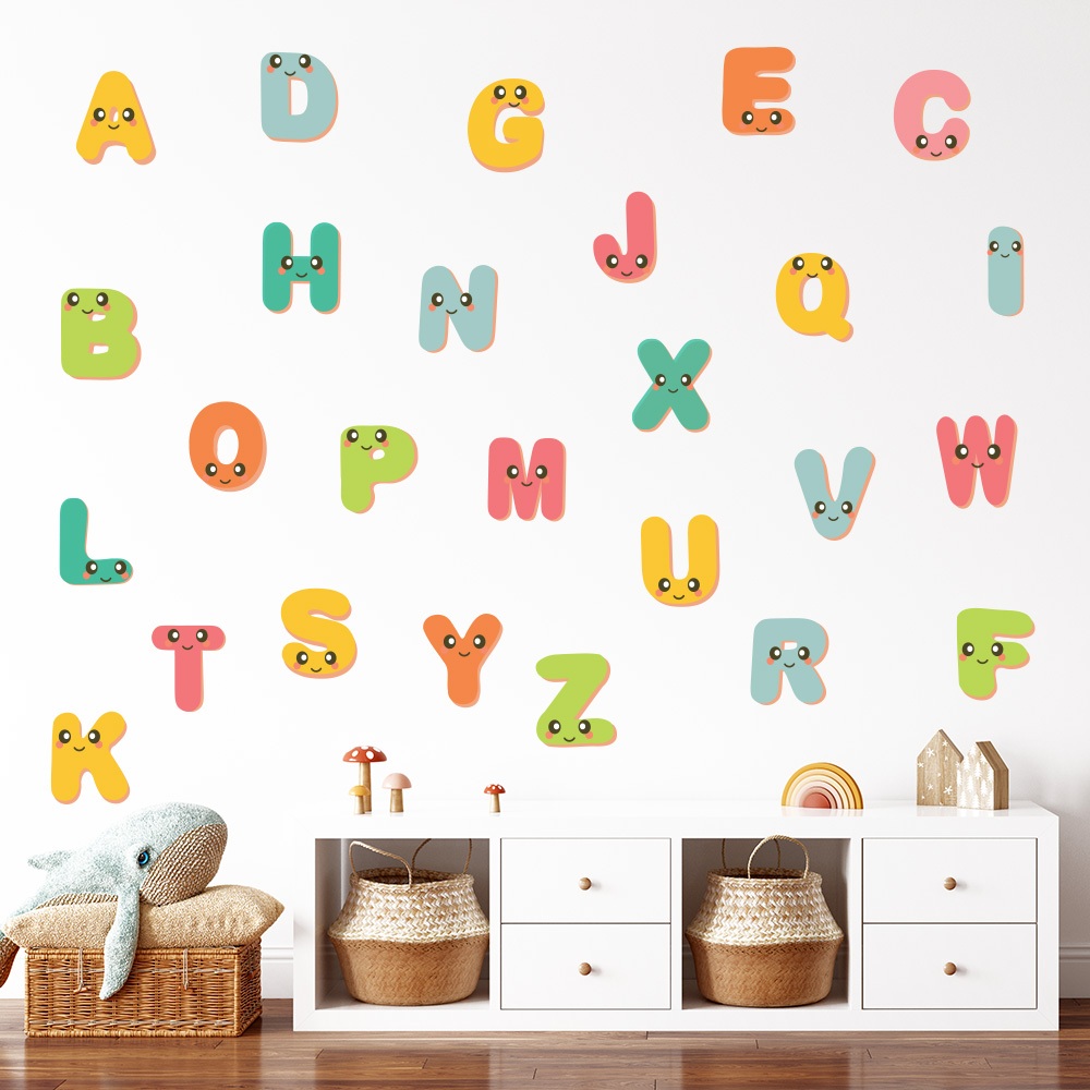 Adesivo de Parede Infantil Alfabeto Com Carinhas Escola Quarto Menino Menina - 400ir em Oferta na Shopee