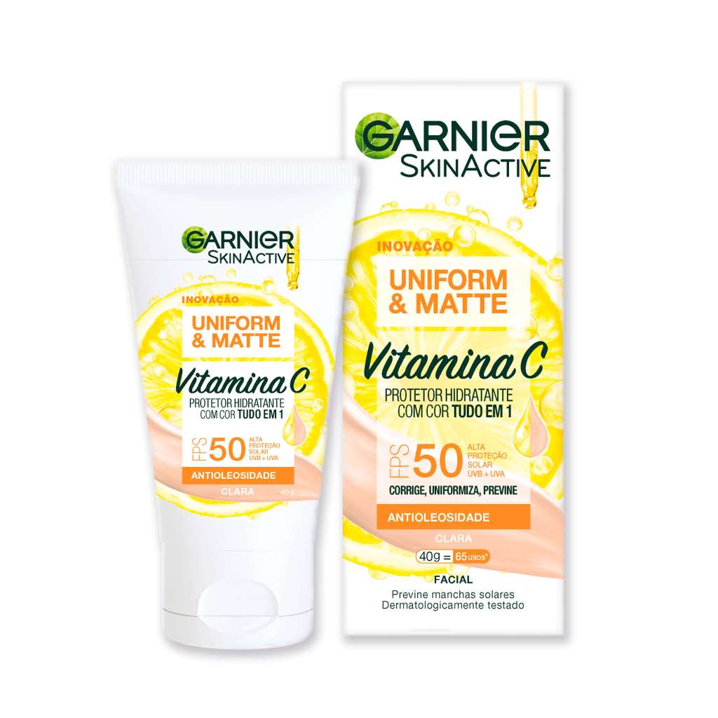 Protetor Hidratante Facial Garnier Uniform & Matte Vitamina C FPS 50, 40g em Oferta na Shopee