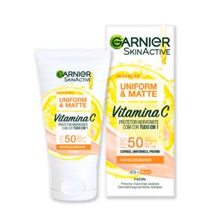 Protetor Hidratante Facial Garnier Uniform & Matte Vitamina C FPS 50, 40g em Oferta na Shopee