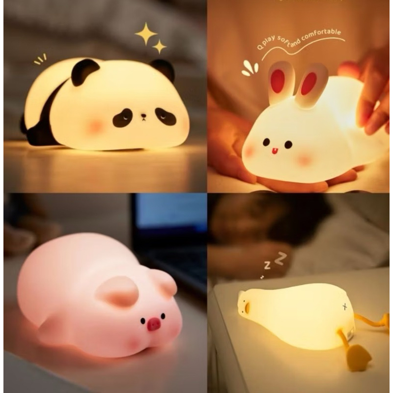 Luminaria Abajur Pintinho Panda Porco Pato Capivara Led Colorido Silicone Touch Recarregavel Para Criança e Decorações