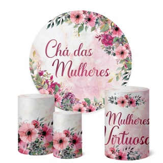 Trio Capas Cilindro + Painel Redondo 1,50m Chá das Mulheres em Oferta na Shopee