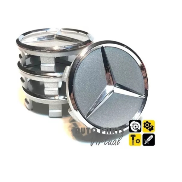 4 Calotinha Tampa Centro Da Roda Mercedes Amg 75mm Prata Cromado
