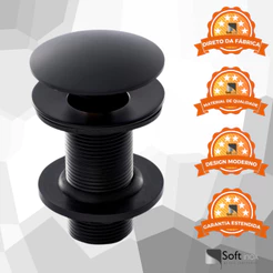Válvula Click De Inox Ralo P/ Cuba Pia de Banheiro Lavatório 7/8 Preto Black de 3cm