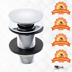Válvula Click De Inox Ralo P/ Cuba Pia de Banheiro Lavatório 7/8 Cromada de 3cm
