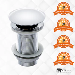 Válvula Click De Inox Ralo P/ Cuba Pia de Banheiro Lavatório 1.1/4 Cromada de 4cm