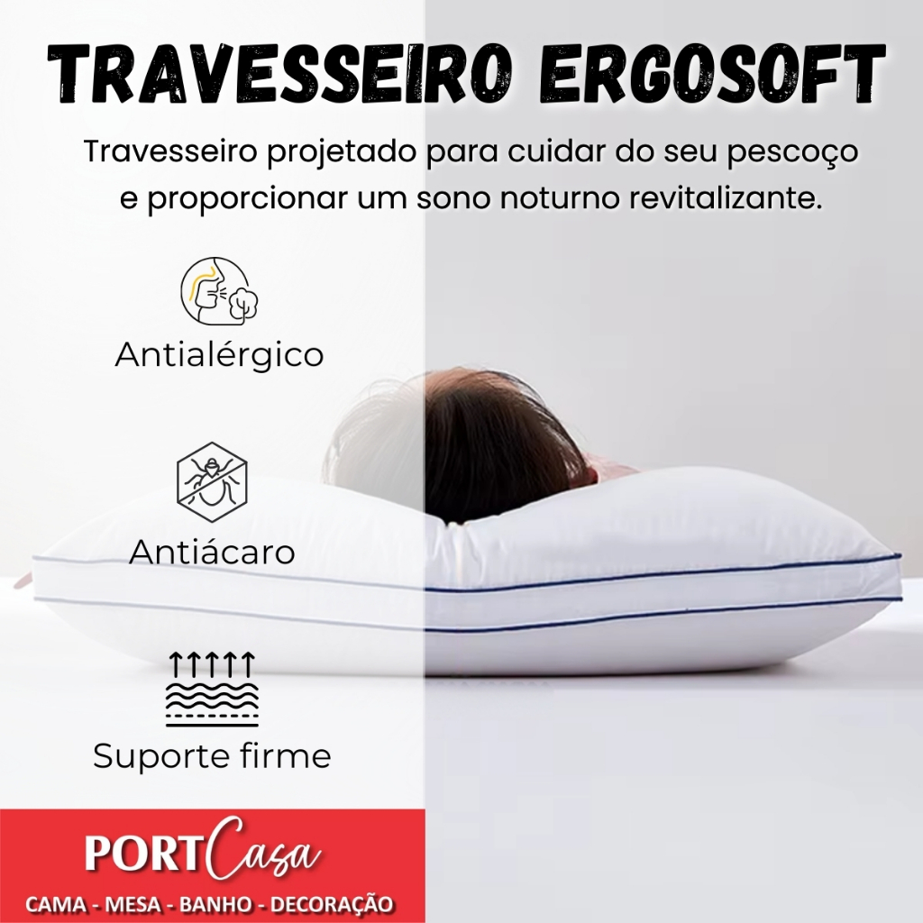 Kit 2 Travesseiros Camesa Ergosoft Hotel 50x70cm