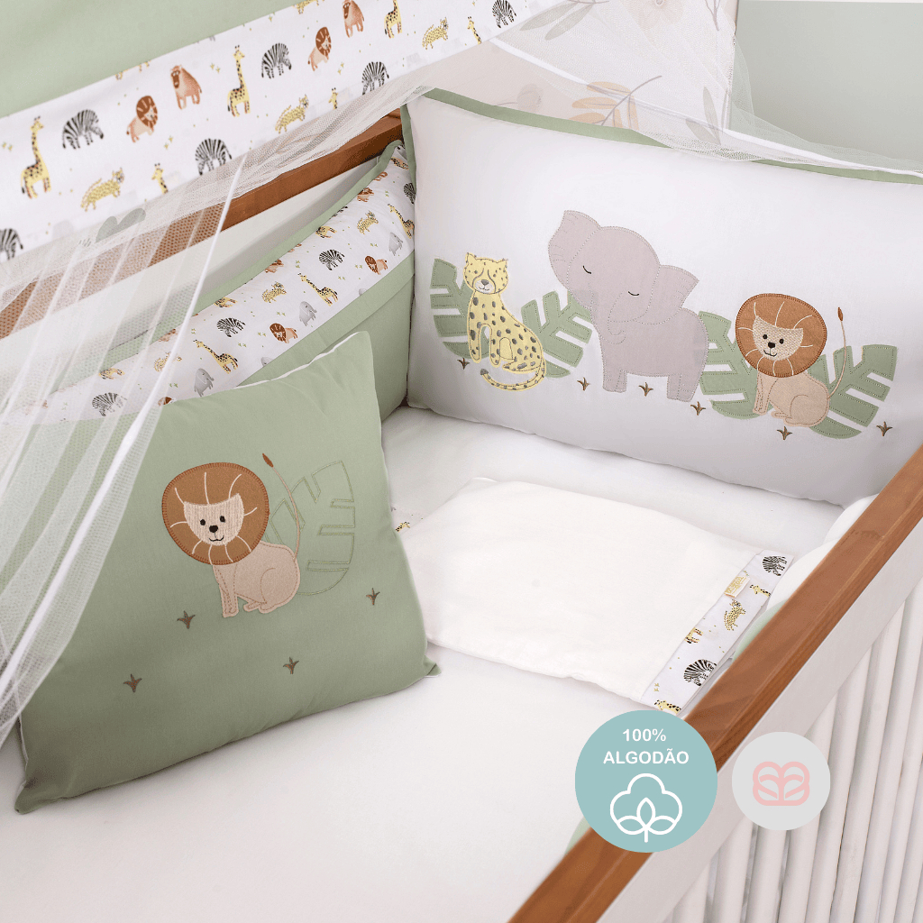 Brubrelel Baby Kit Berço Menino 9 peças Afeto Som da Floresta Menino Safari  Bordado Algodão
