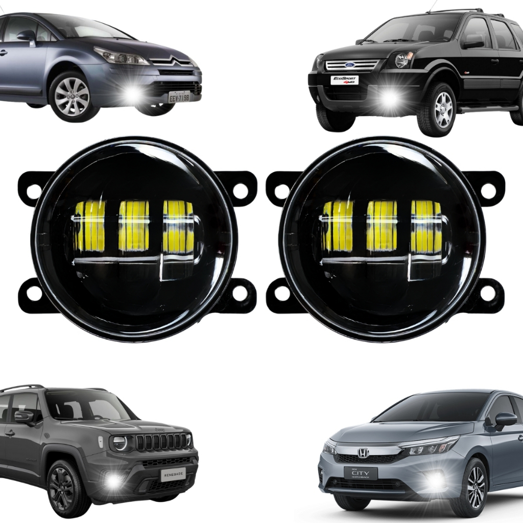 Par Farol De Milha Led Embutir Universal 40w 5000lm 6000k em Oferta na Shopee