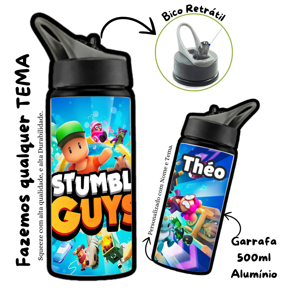 Garrafa Squeeze Stumble Guys Personalizada Alumínio Térmica Infantil Escolar Menino Menina