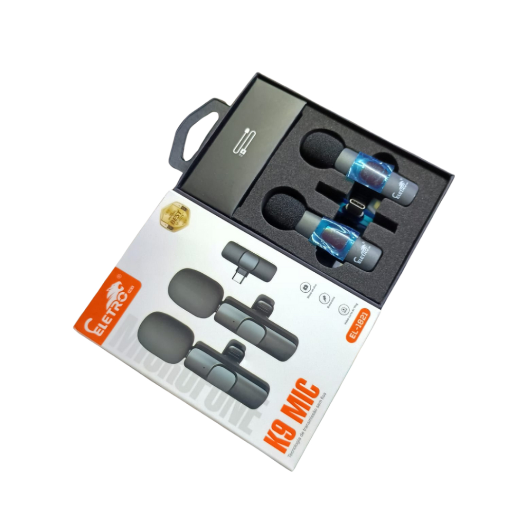 Microfone Lapela Tipo-C Duplo (2 Lapelas) Premium 2024 K9 MIC Eletromex
