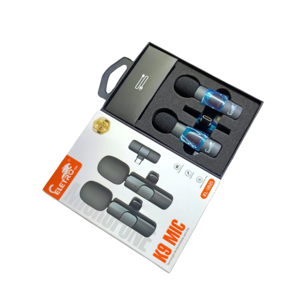 Microfone Lapela Tipo-C Duplo (2 Lapelas) Premium 2024 K9 MIC Eletromex