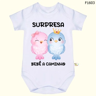 Body Bebê Frases Surpresa Bebê a Caminho SF1603 em Oferta na Shopee