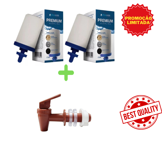Kit 2 Velas Tripla Ação Alcalinas Oasis + 1 Torneira Para Filtro De Barro Promoção