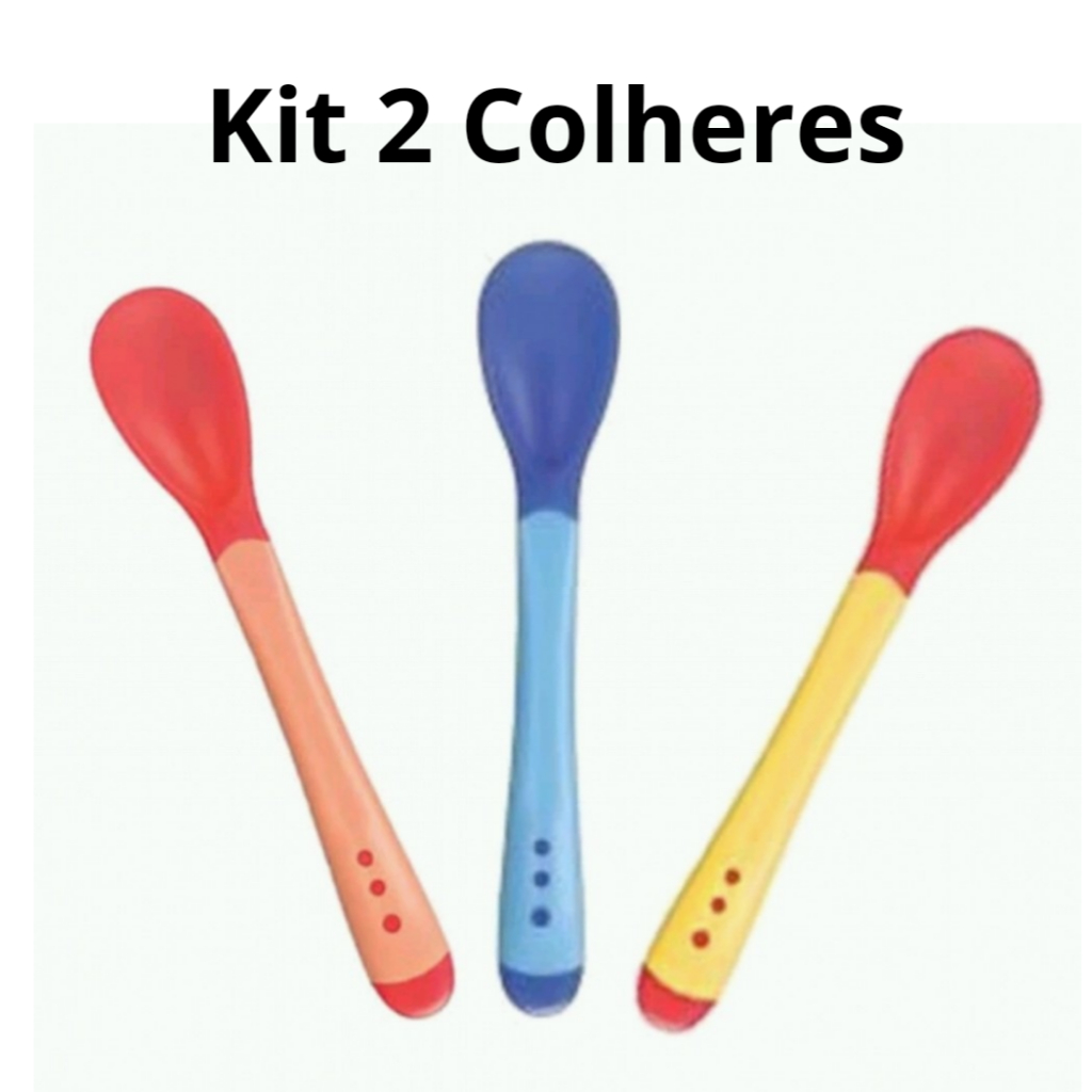 Kit Com 2 Colheres Infantil Termo Sensível Ponta De Silicone Para Bebê em Oferta na Shopee