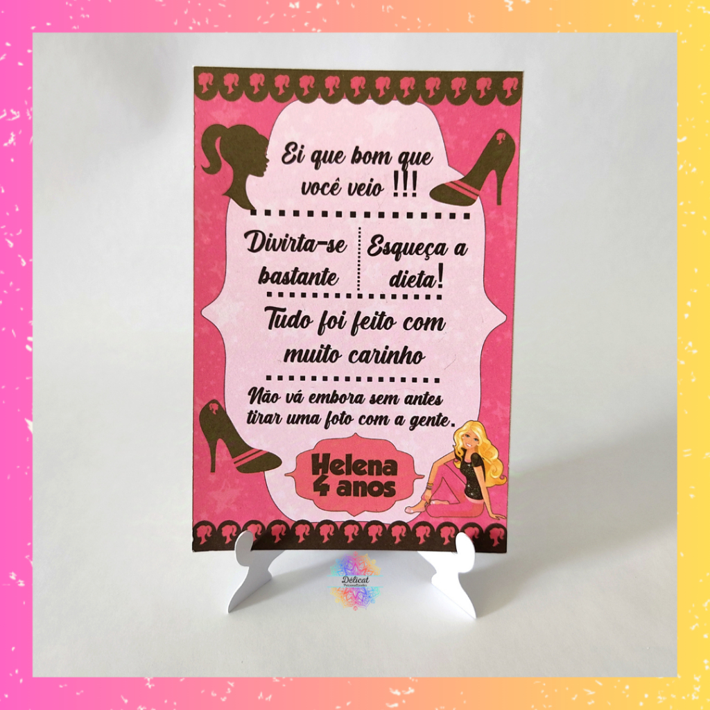 Display / Plaquinha de mesa agradecimento tema Barbie aniversario infantil - lembrancinhas personalizada