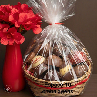 saco BRILHANTE 40x60 para cesta de presente saquinho plástico transparente alta qualidade em Oferta na Shopee