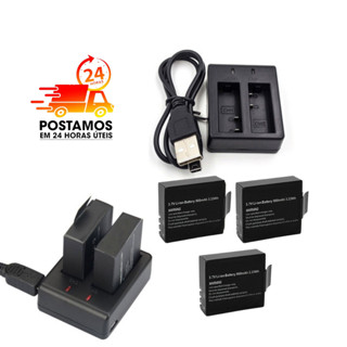 3 Baterias e 1 Carregador Câmera 4k Eken h9r Sjcam Sj4000, Sj5000, M10, Action Sport 4k, Hd 900mah em Oferta na Shopee