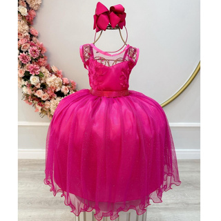 Vestido Infantil Pink Luxo Renda Realeza Juvenil Tule Brilho Glitter Casamento Princesa 1/16 em Oferta na Shopee