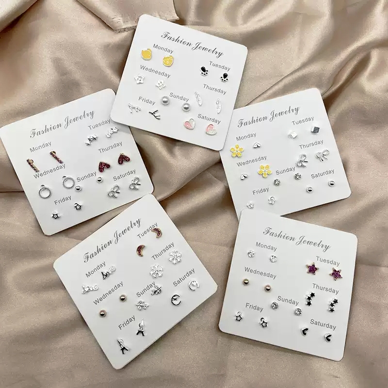 Conjunto de 7 Pares de Brincos Femininos - Simples e Hipoalergênicos, Estilo para Todos os Dias. em Oferta na Shopee