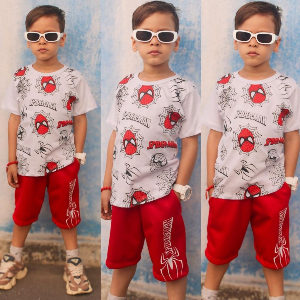 Conjunto Infantil Verao Masculino do Homem Aranha Bermuda Camisa infantilTop