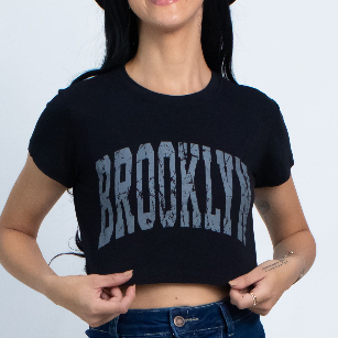 Blusa Cropped Feminina - Blusinha T-shirt Viscolycra - Estampada Brooklyn - NYC - California