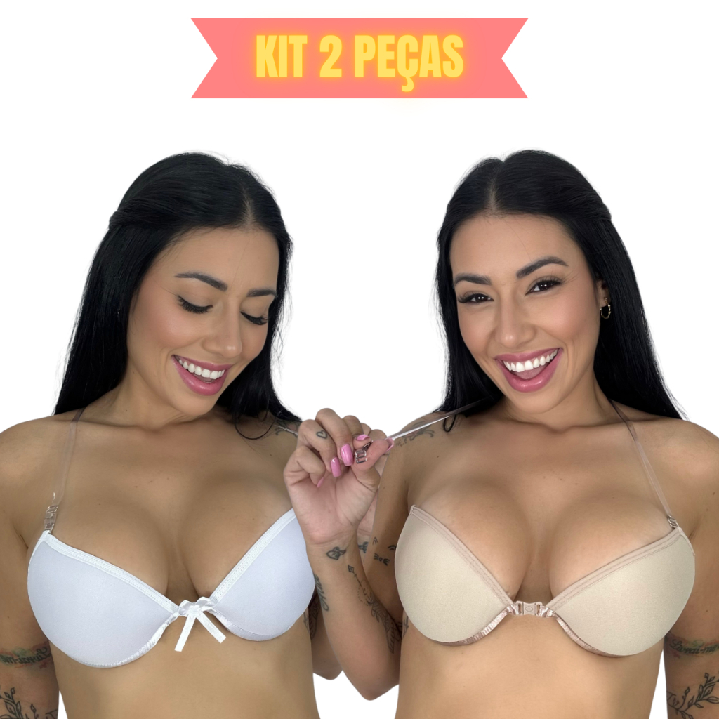 Kit 2 Sutiã Costas Nua Com Alças de Silicone Com Bojo e Alças Removíveis e Fecho Frontal em Oferta na Shopee