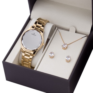 Relogio Feminino Dourado Digital Espelhado Champion Original Com Colar e Brincos CH48019B em Oferta na Shopee