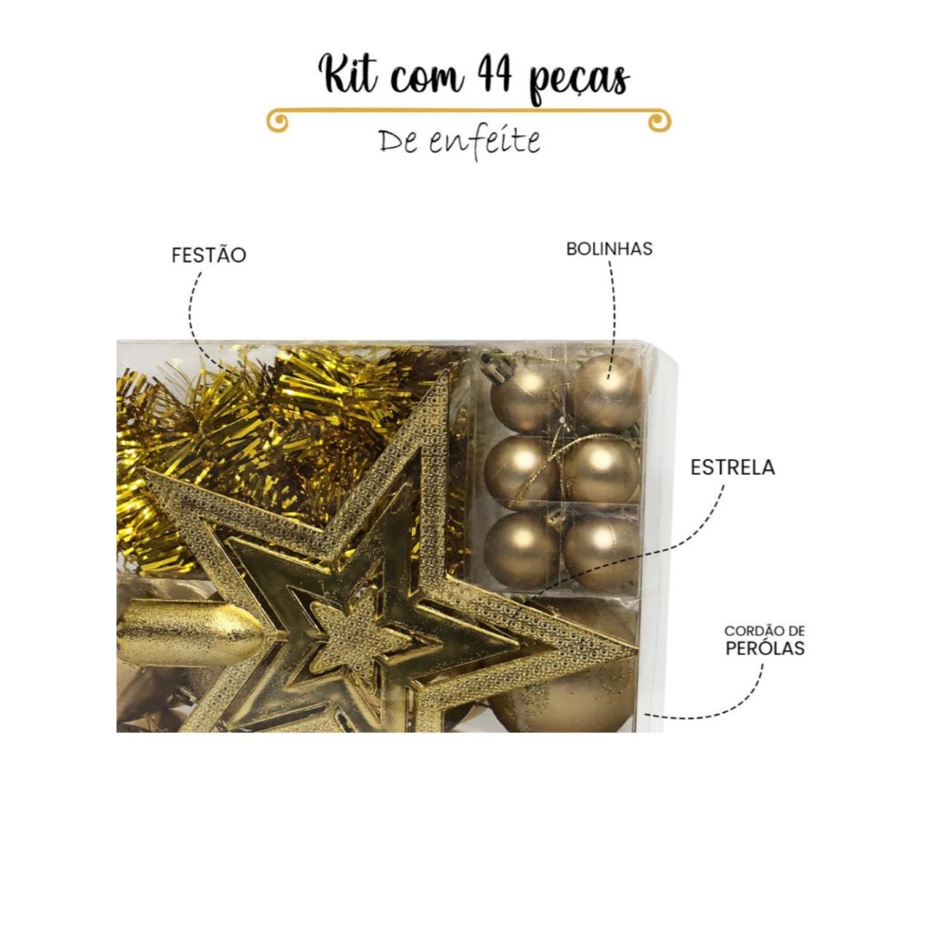 Kit Enfeites De Natal 44 Peças Natalinos Para Arvore Bolinhas Estrela Decoração Grande 2024