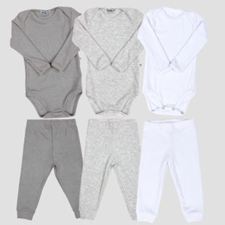 Kit bebê Lilobu 6 peças body manga longa e calça pagão canelado 24003-K3-C2 em Oferta na Shopee
