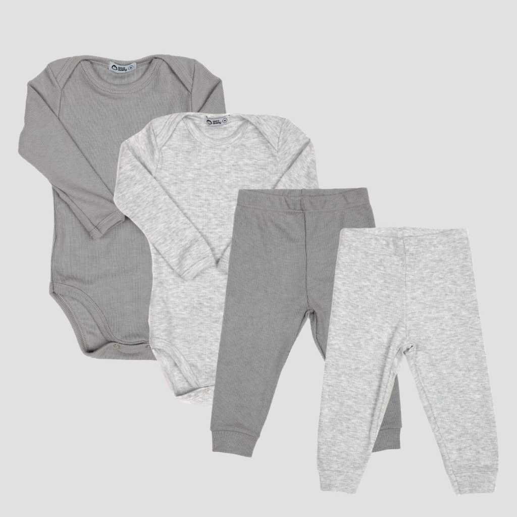 Conjunto/Kit Lilobu 2 body manga longa 2 calça pagão mijão liso infantil bebê menina menino ribana RN a GG 24003-K2-C4