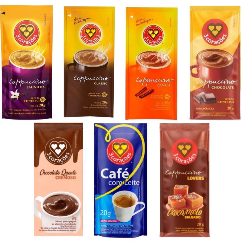 KIT 10un e 50un Cappuccino Sachês 3 Três Corações em Oferta na Shopee