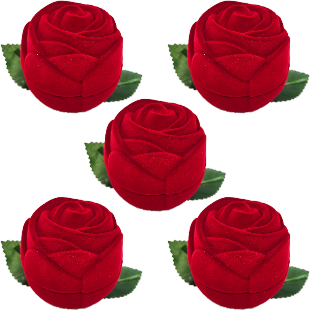 Kit 5 Estojo Caixinha Flor Rosa Vermelho Sem Cabo Brinco Anel Aliança