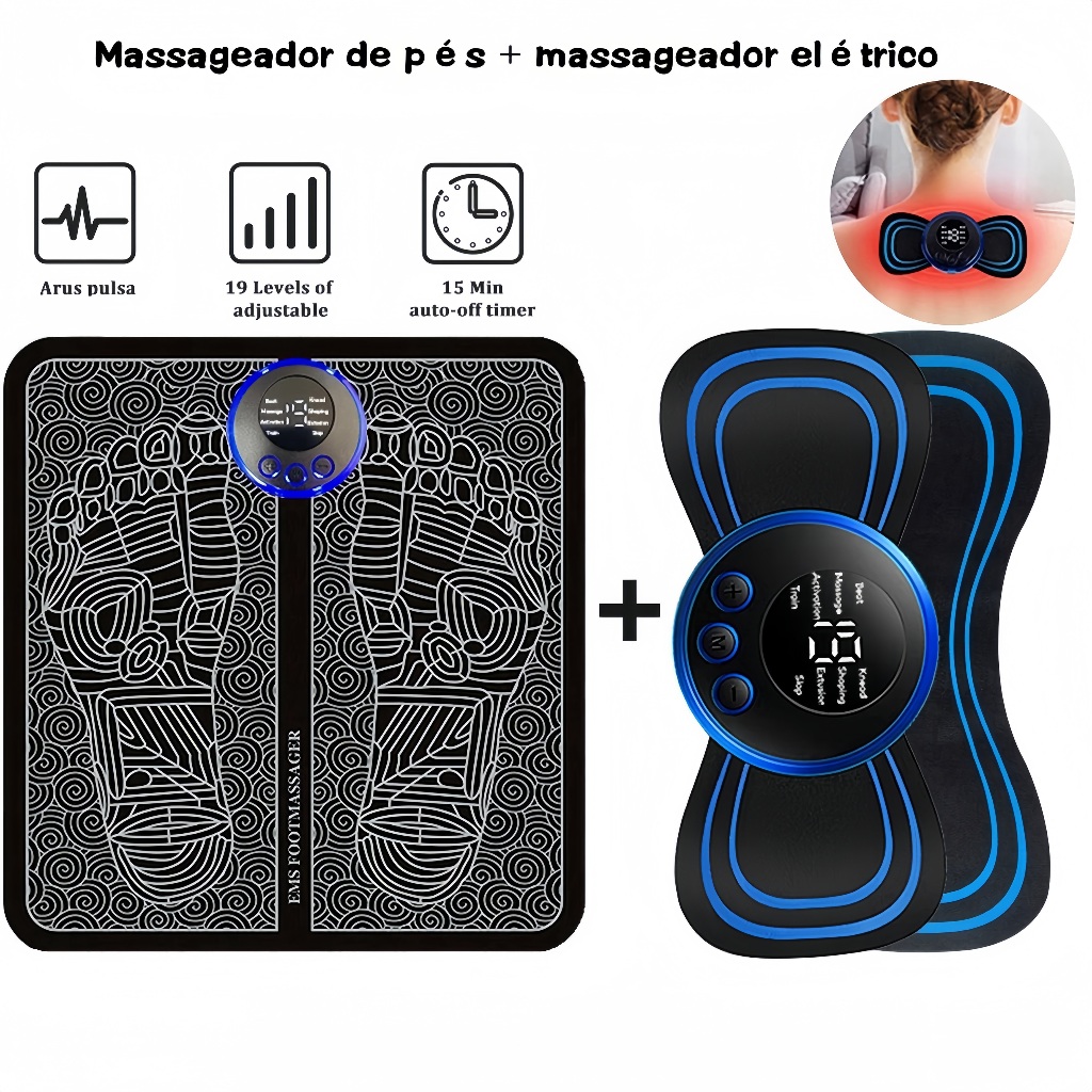 Kit Mini Massageador E Tapete Elétrico Dor Pés E Musculares Tapete Massageador de Pés Elétrico Portátil Recarregável EMS